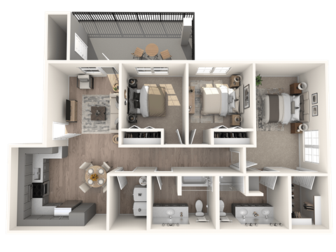 Floor plan for 3 beds, 2 baths, 1181 sqft